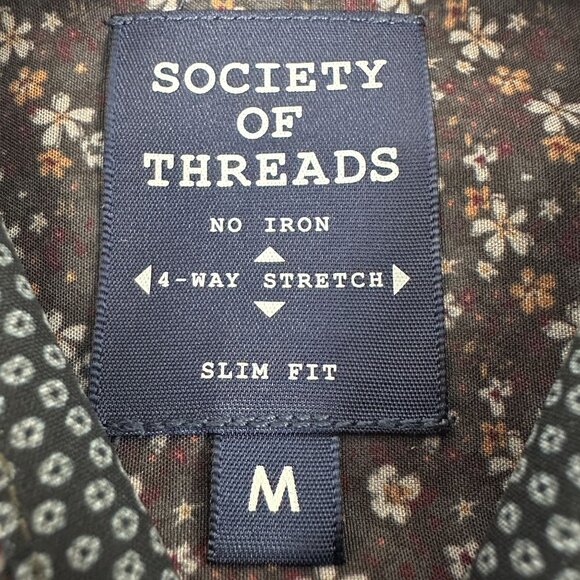 Society Of Threads Mens Slim Fit Floral Shirt No Iron Wrinkle-Free Size M - Picture 4 of 8